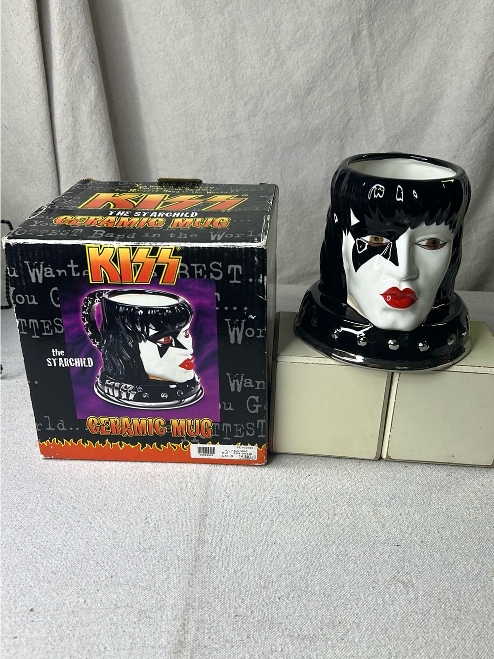 Kiss Starchild Ceramic Face Mug - Black, White & Red hard to find mug